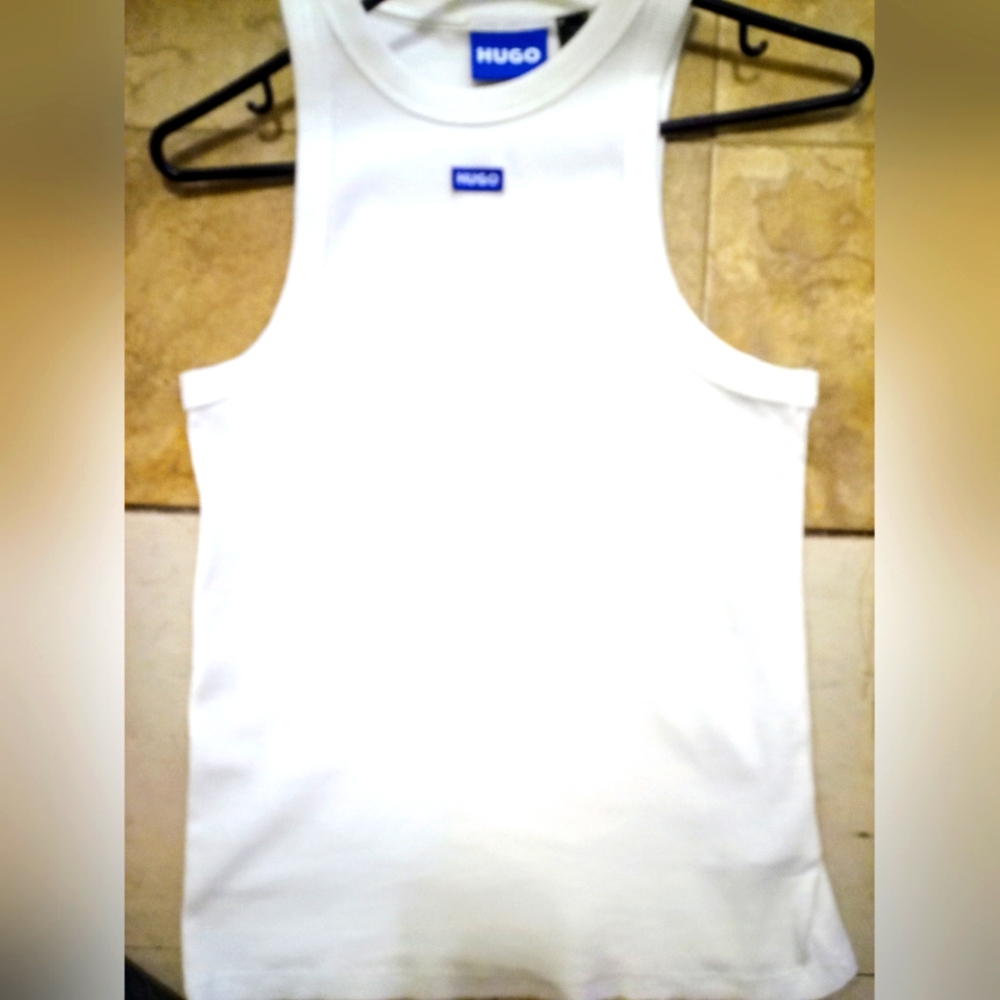 HUGO Classic White Sleeveless Top